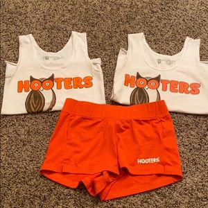 Orange & White Hooters tanks & shorts